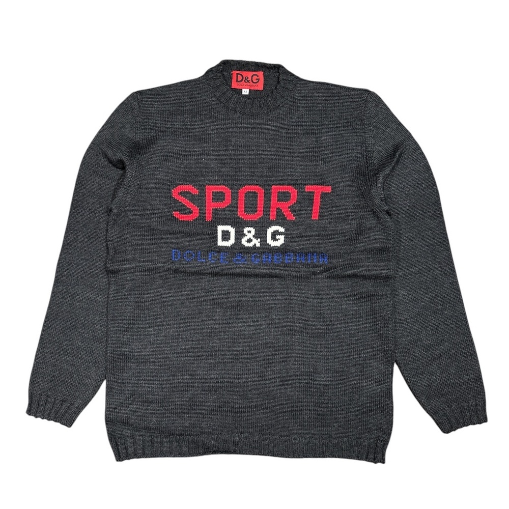 Vintage 90s Dolce & Gabbana D&G Sport Wool Dark Gray Sweater Mens Medium